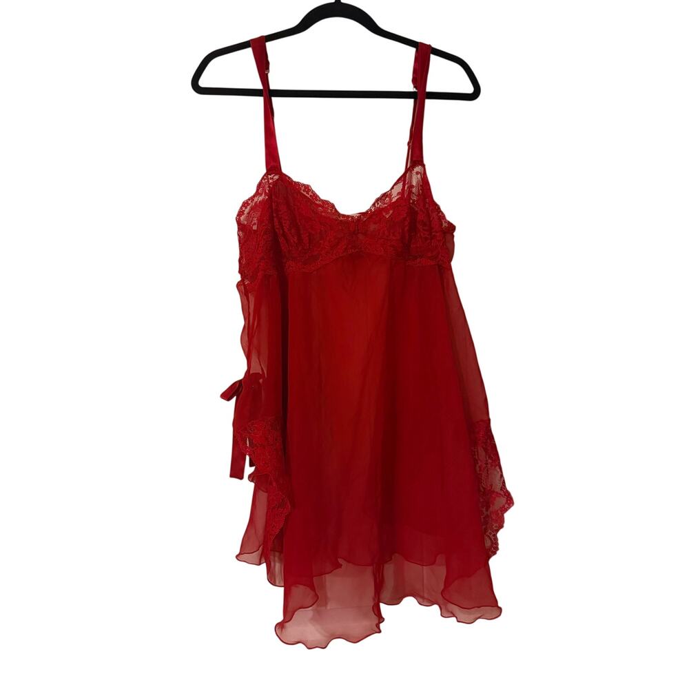 Victoria’s Secret Red Sheer Lace Babydoll Chemise Nightgown Lingerie Size M Y2K